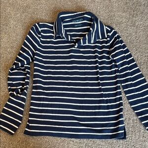 Crewcuts Navy and White Striped Long Sleeve Polo